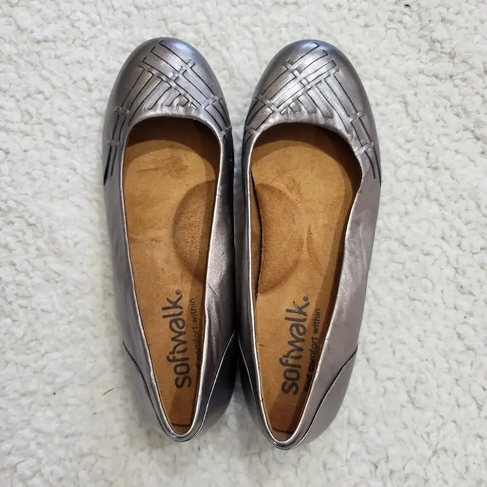 SoftWalk Sonoma Weave Leather Flats  Pewter  size 7.5